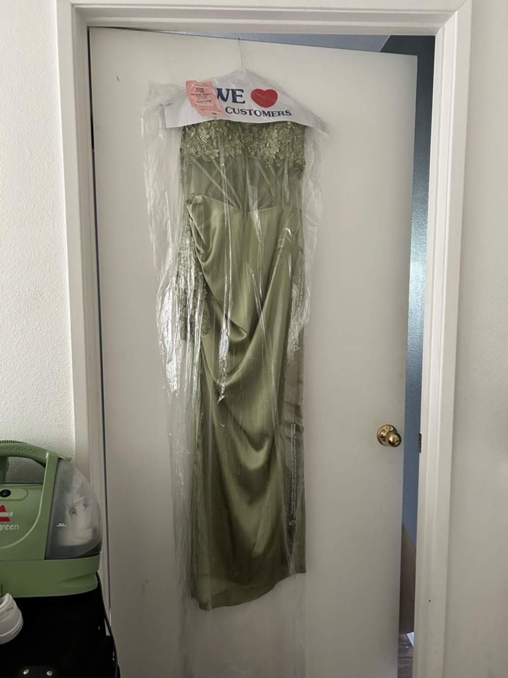 Sage Green Satin Evening Gown